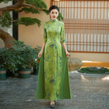 Modern Aodai, green Ao Dai, flower pattern