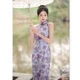Modern Chinese Qipao, Cheongsam Dress, Evening Dress, light purple color