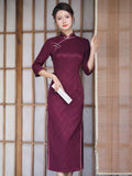 Elegant traditional Chinese dress, Chinese Cheongsam Dress, Evening Dresses, Ball Gowns, wine red Dress, mandarin collar, 3/4 sleeve