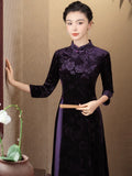 Modern Aodai, Knee length Cheongsam, aodai qipao, flower pattern
