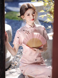 Modern Chinese Qipao, Kneelength Cheongsam Dress, pink Qipao, Evening Dress, floral qipao, gift for her, mandarin collar