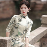 Elegant traditional Chinese dress, Chinese Cheongsam Dress, Evening Dresses, Ball Gowns, floral Dresses, 3/4 sleeve