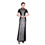 party qipao dress, black sequins velvet dress