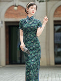 Modern Chinese Qipao, Chinese Cheongsam Dress, green floral Dresses, Ball Gowns
