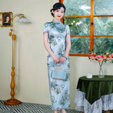 Modern Chinese Qipao dress, Mulberry Silk cheongsam, light blue color, evening qipao