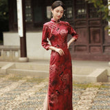 Chinese Cheongsam, Evening Dress, Ball Gown, 3/4 sleeve dress, Mandarin collar