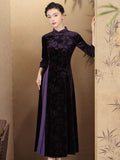 Modern Aodai, Knee length Cheongsam, aodai qipao, flower pattern