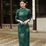 Chinese Cheongsam, Evening Dress, Ball Gown, 3/4 sleeve dress, Mandarin collar