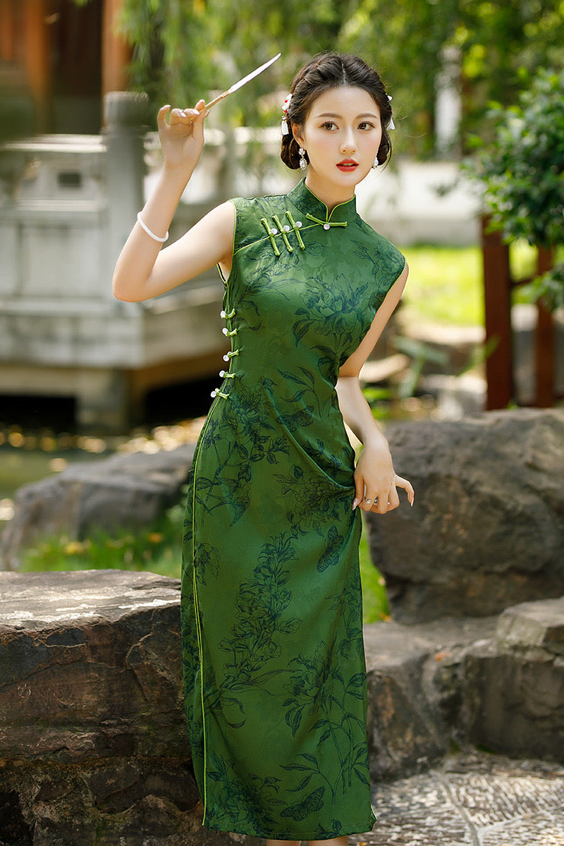 Modern Chinese Qipao dress sleeveless qipao Evening Dress green qip