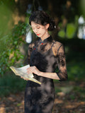 Modern Chinese Qipao, Evening Dresses, Ball Gowns, black color, 3/4 sleeve