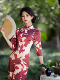 Modern Chinese qipao, red floral Cheongsam