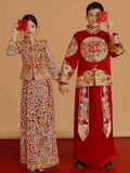 Chinese wedding dress, traditional Chinese dress, embroidered Qun Kwa, Bridal dress, tea ceremony, mandarin collar