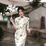 Elegant traditional Chinese dress, Chinese Cheongsam Dress, Evening Dresses, Ball Gowns, floral Dresses, 3/4 sleeve
