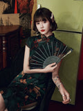 Modern Chinese Qipao dress,  dark green qipao, mandarin collar