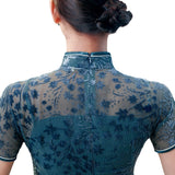 Modern Chinese qipao, Chinese Cheongsam, Ball Gowns, Long Evening Dress, blue floral qipao