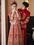 Chinese wedding dress, traditional Chinese dress, embroidered Qun Kwa, Bridal dress, tea ceremony, mandarin collar