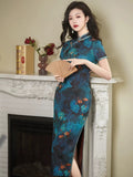 Modern Chinese Qipao, Chinese Cheongsam Dress, blue floral Dresses, Ball Gowns