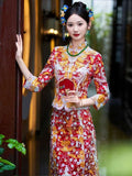 Chinese wedding dress, traditional Chinese dress, embroidered Qun Kwa, Bridal dress, tea ceremony, mandarin collar