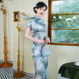 Modern Chinese Qipao dress, Mulberry Silk cheongsam, light blue color, evening qipao