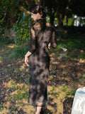 Modern Chinese Qipao, Evening Dresses, Ball Gowns, black color, 3/4 sleeve