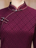 Elegant traditional Chinese dress, Chinese Cheongsam Dress, Evening Dresses, Ball Gowns, wine red Dress, mandarin collar, 3/4 sleeve