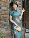 Modern Chinese qipao, Chinese Cheongsam Dress, blue floral Dress, Ball Gowns, mandarin collar
