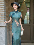 Modern Chinese qipao, Chinese Cheongsam Dress, blue floral Dress, Ball Gowns, mandarin collar