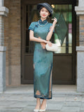 Modern Chinese qipao, Chinese Cheongsam Dress, blue floral Dress, Ball Gowns, mandarin collar