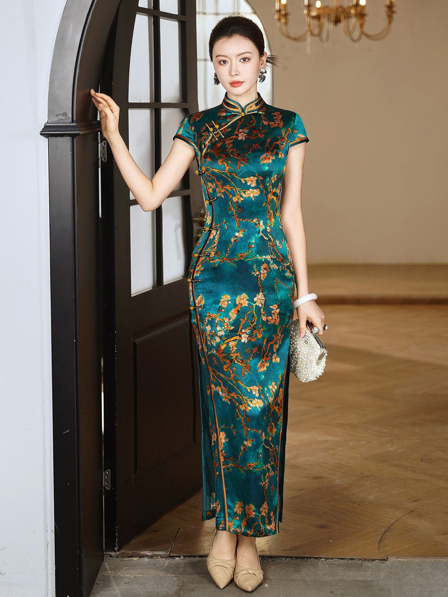 chinese style formal dresses Chinese Style Gold Beadings Red Satin Long Formal Dress