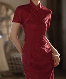 Chinese wedding dress, traditional Chinese dress, red Cheongsam, Bridal dress, tea ceremony, mermaid tail dress, mandarin collar