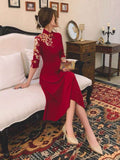Custom make available, Chinese wedding dress, embroidered qipao, Red embroidery flower Cheongsam, Bridal dress, tea Ceremony