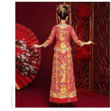 Chinese wedding dress, traditional Chinese dress, embroidered Qun Kwa, Bridal dress, tea ceremony, mandarin collar