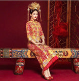 Chinese wedding dress, traditional Chinese dress, embroidered Qun Kwa, Bridal dress, tea ceremony, mandarin collar