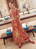 Chinese wedding dress, traditional Chinese dress, embroidered Qun Kwa, Bridal dress, tea ceremony, mandarin collar