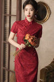 wine red Cheongsam, Bridal dress, tea ceremony