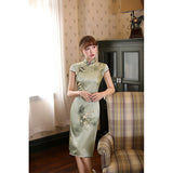 Modern Chinese Qipao dress, Mulberry Silk cheongsam,  light green qipao, Evening Dress, mandarin collar