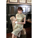 Modern Chinese Qipao dress, Mulberry Silk cheongsam,  light green qipao, Evening Dress, mandarin collar