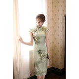 Modern Chinese Qipao dress, Mulberry Silk cheongsam,  light green qipao, Evening Dress, mandarin collar