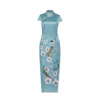 Modern Chinese Qipao, Mulberry Silk cheongsam,  Evening Dress,  blue color qipao