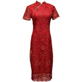 Chinese wedding dress, lace floral Cheongsam, Red Bridal dress