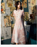 Modern Aodai, Knee length Cheongsam, Ao Dai, flower pattern