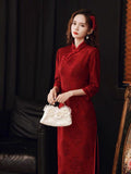 Modern Chinese Qipao, Chinese Cheongsam, warm winter qipao, wedding dress, Bridal dress, gift for her, 3/4 Sleeve, mandarin collar