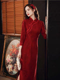 Modern Chinese Qipao, Chinese Cheongsam, warm winter qipao, wedding dress, Bridal dress, gift for her, 3/4 Sleeve, mandarin collar