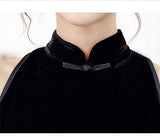 Modern Chinese Qipao, black lace velvet Cheongsam, qipao, Long Evening Dress, mandarin collar, halter neck collar