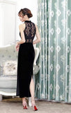 Modern Chinese Qipao, black lace velvet Cheongsam, qipao, Long Evening Dress, mandarin collar, halter neck collar