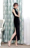 Modern Chinese Qipao, black lace velvet Cheongsam, qipao, Long Evening Dress, mandarin collar, halter neck collar