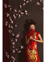 Chinese wedding dress, embroidered Cheongsam, Bridal dress, tea ceremony, mandarin collar