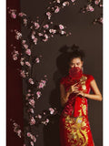 Chinese wedding dress, red phoenix embroidered Cheongsam, Bridal dress, tea ceremony