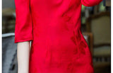 Modern Chinese Qipao, Chinese Cheongsam, red jacquard wedding qipao, Evening Dress, tea ceremony, mandarin collar, 3/4 sleeve