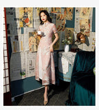 Modern Aodai, Knee length Cheongsam, Ao Dai, flower pattern